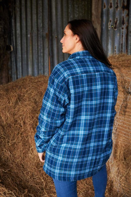 Chemise femme chaude doublée en flanelle de coton – Tartan Bleu - Lee Valley - dos
