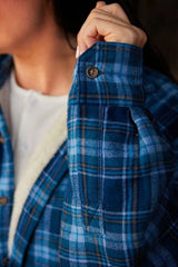 Chemise femme chaude doublée en flanelle de coton – Tartan Bleu - Lee Valley - poignet