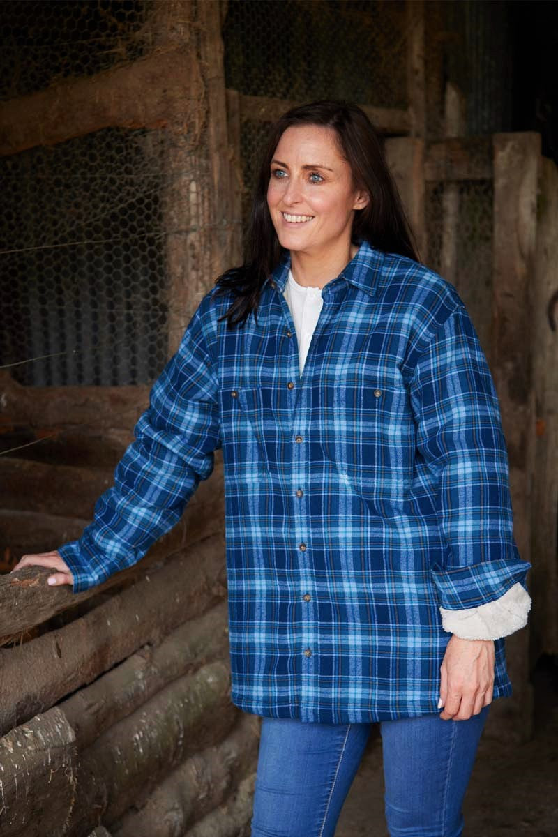 Chemise femme chaude doublée en flanelle de coton – Tartan Bleu - Lee Valley