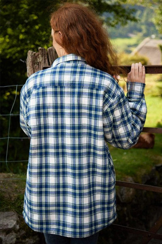 Chemise femme chaude doublée en flanelle de coton – Tartan Douglas Bleu - Lee Valley - dos