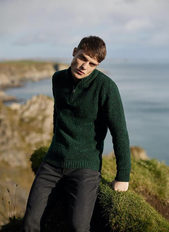 Pull col montant à fermeture éclair - Vert Bouteille - Fisherman Out of Ireland