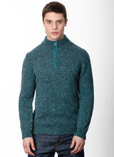Pull col montant à fermeture éclair - Bleu Sarcelle Gris - Fisherman Out of Ireland