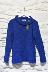 Pull à col bateau et bords à chevrons - Bleu Vif – Rossan Knitwear