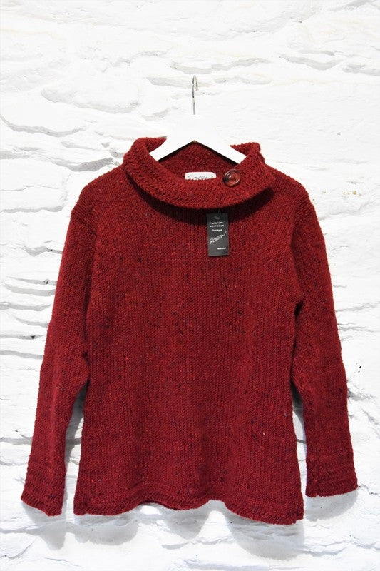 Pull à col bateau et bords à chevrons - Rouge – Rossan Knitwear