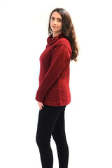 Pull à col bateau et bords à chevrons - Rouge – Rossan Knitwear - côté