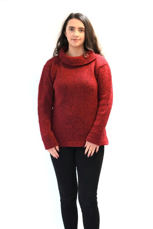 Pull à col bateau et bords à chevrons - Rouge – Rossan Knitwear