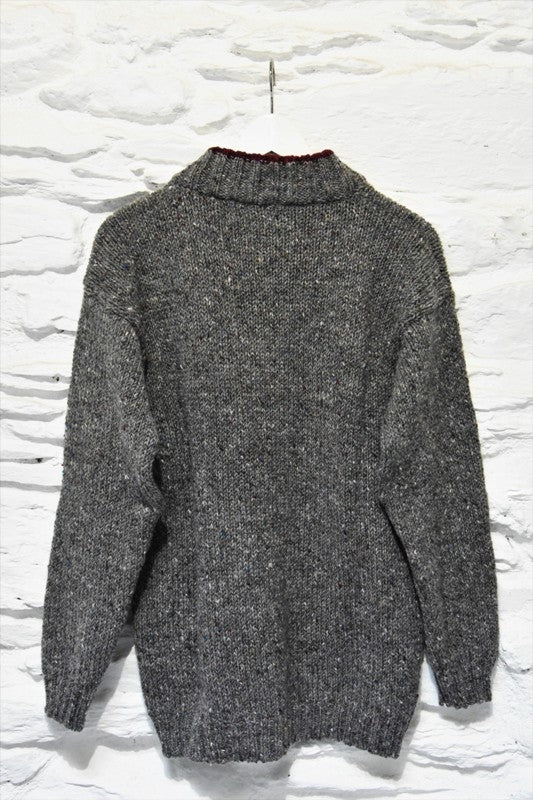 Pull col montant boutonné – Gris moucheté – Rossan Knitwear - dos