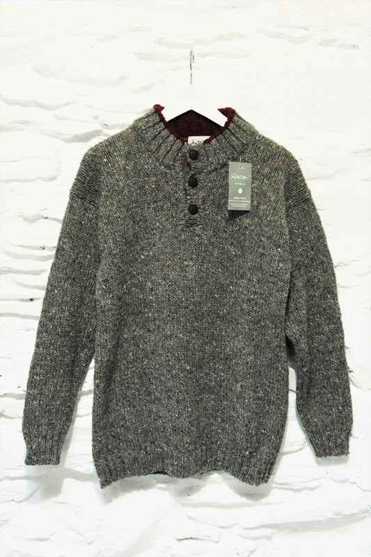 Pull col montant boutonné – Gris moucheté – Rossan Knitwear