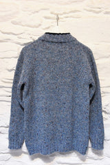 Pull col montant boutonné – Bleu clair moucheté – Rossan Knitwear - dos