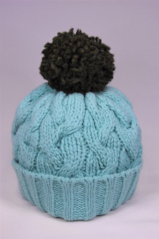 Bonnet à torsades et pompon – Menthe – McConnell