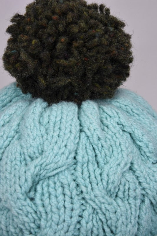 Bonnet à torsades et pompon – Menthe – McConnell - détail