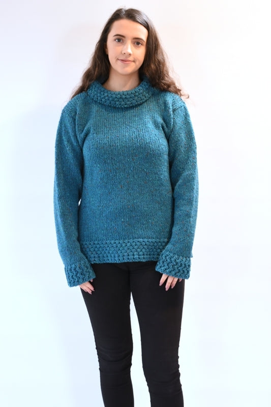 Pull à col roulé et évasé - Turquoise – Rossan Knitwear