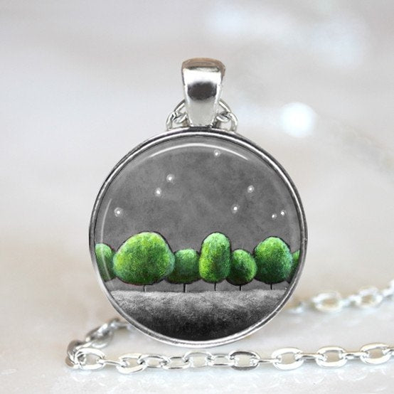 Pendentif Round – Noir et Blanc avec une touche de vert – Amélie Gagné