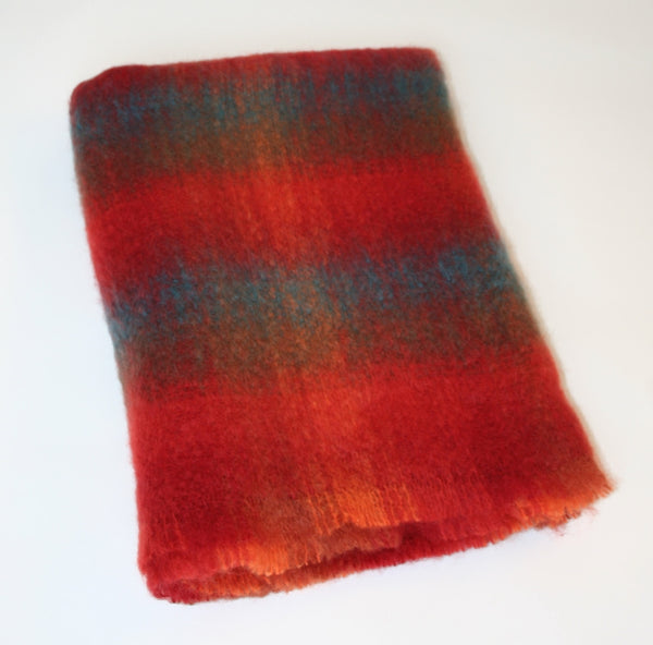 Couverture en Mohair - rouge, orange et bleu sarcelle à carreaux - John Hanly